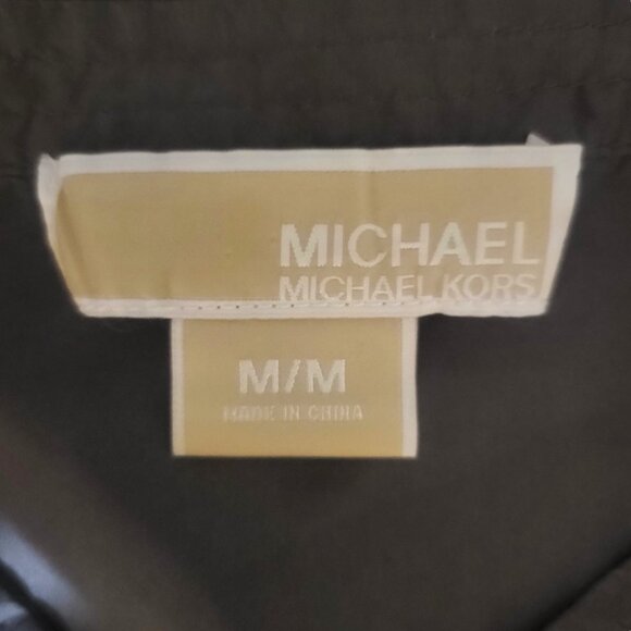 Michael Kors Silk Shirt Dress Taupe - 3/4 Button Tab Sleeves Cinch Waist - Sz M - Picture 7 of 11